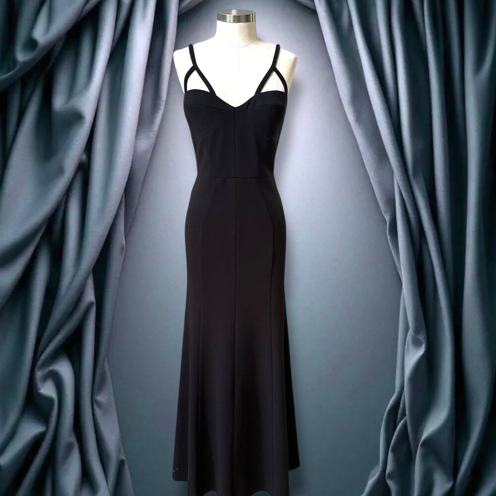 Vera Wang Lavender Formal Maxi Dress 8 Black LBD Y2K Goth Whimsigoth Polyester